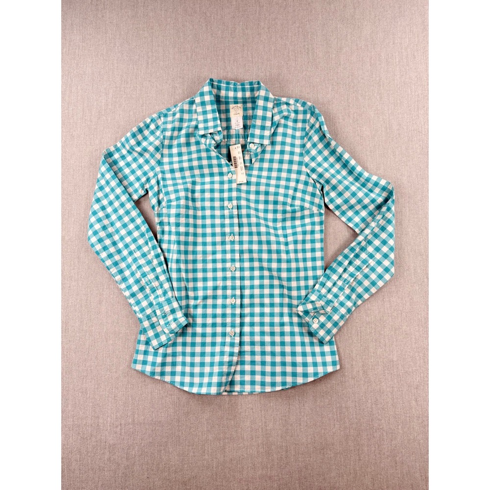 J.Crew The Perfect Shirt Teal White Gingham Button Down Cotton 84891 Size 00